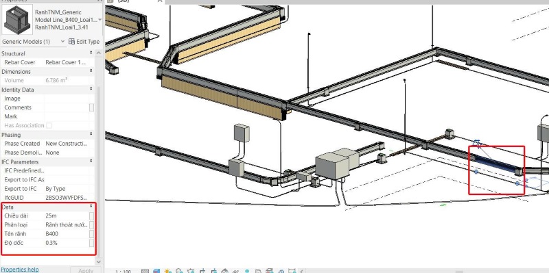 Các thông số chi tiết của rãnh thoát nước mưa trong mô hình