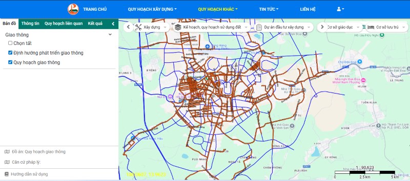 WebGIS của dự án “Quy hoạch giao thông thông Thành phố Pleiku