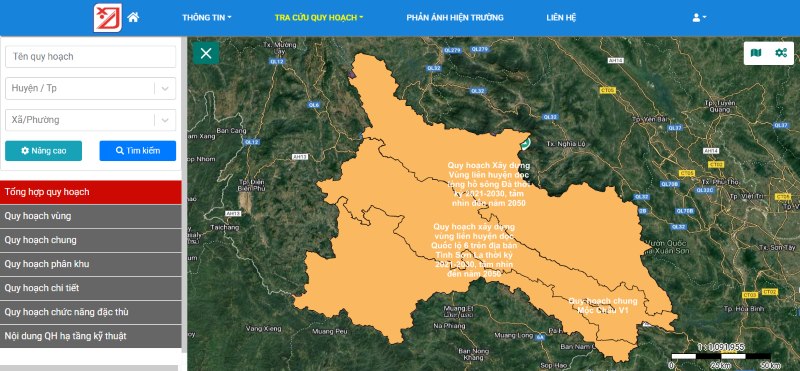 Giao diện WebGIS “Hệ thống CSDL QH xây dựng & QH đô thị tỉnh Sơn La”
